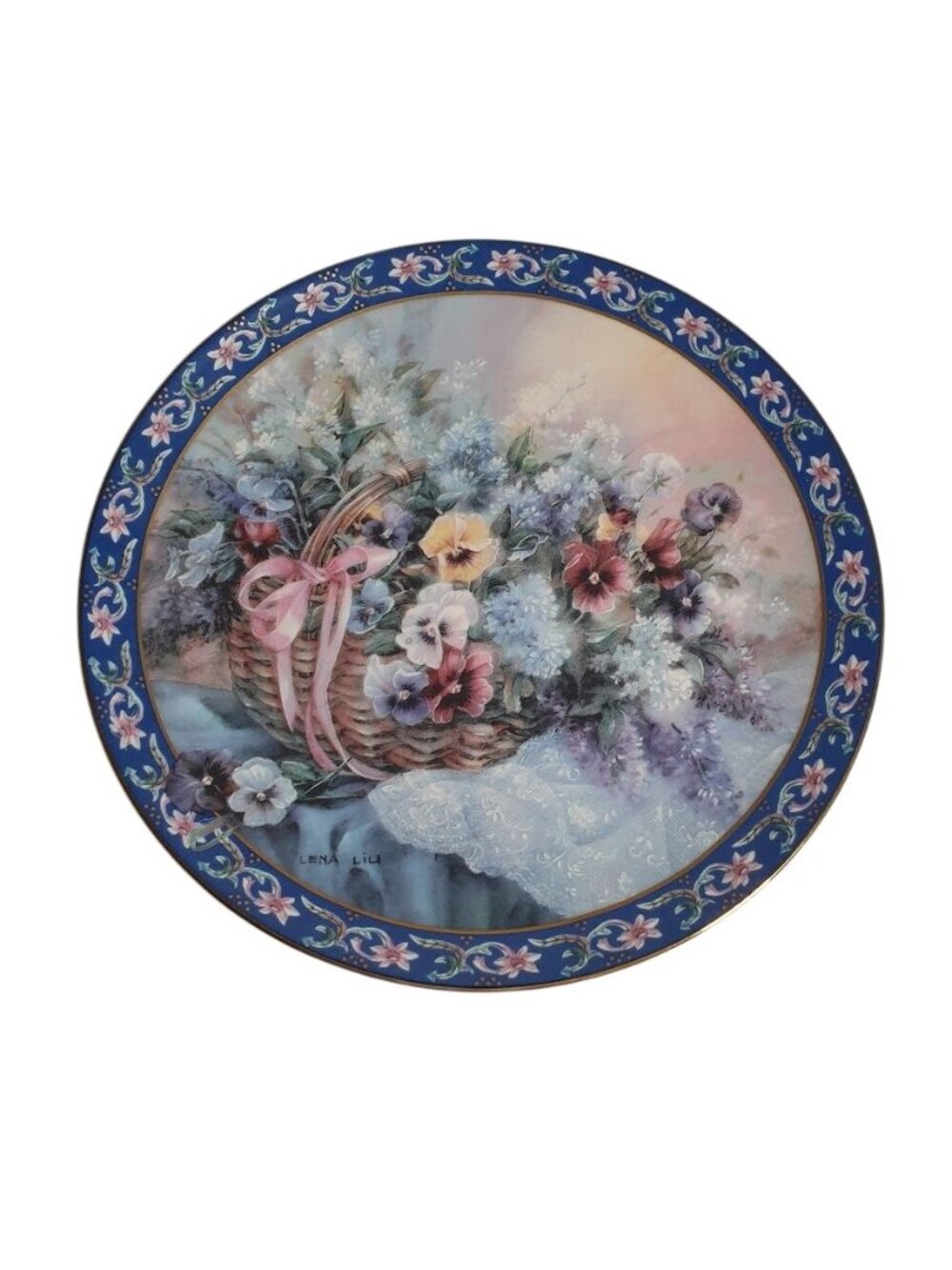 Lena Liu Pansies Collector Plate Limited Edition Basket Bouquets 1992 Porcelain